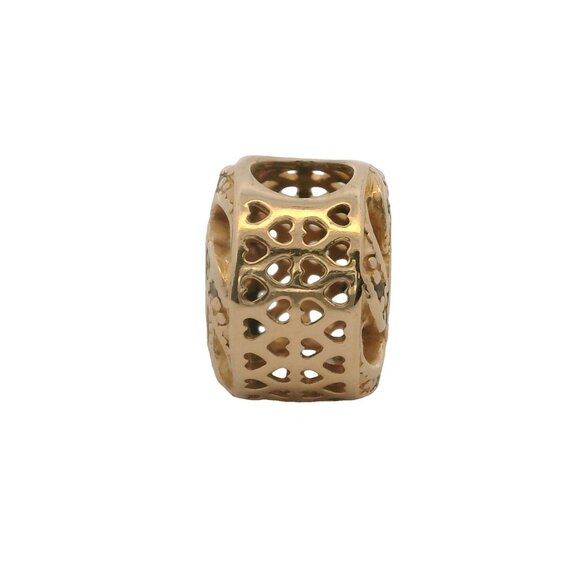 Pandora Retired Solid 14kt Yellow Gold and CZ Ribbon Heart Spacer Slider Charm - Picture 3 of 5